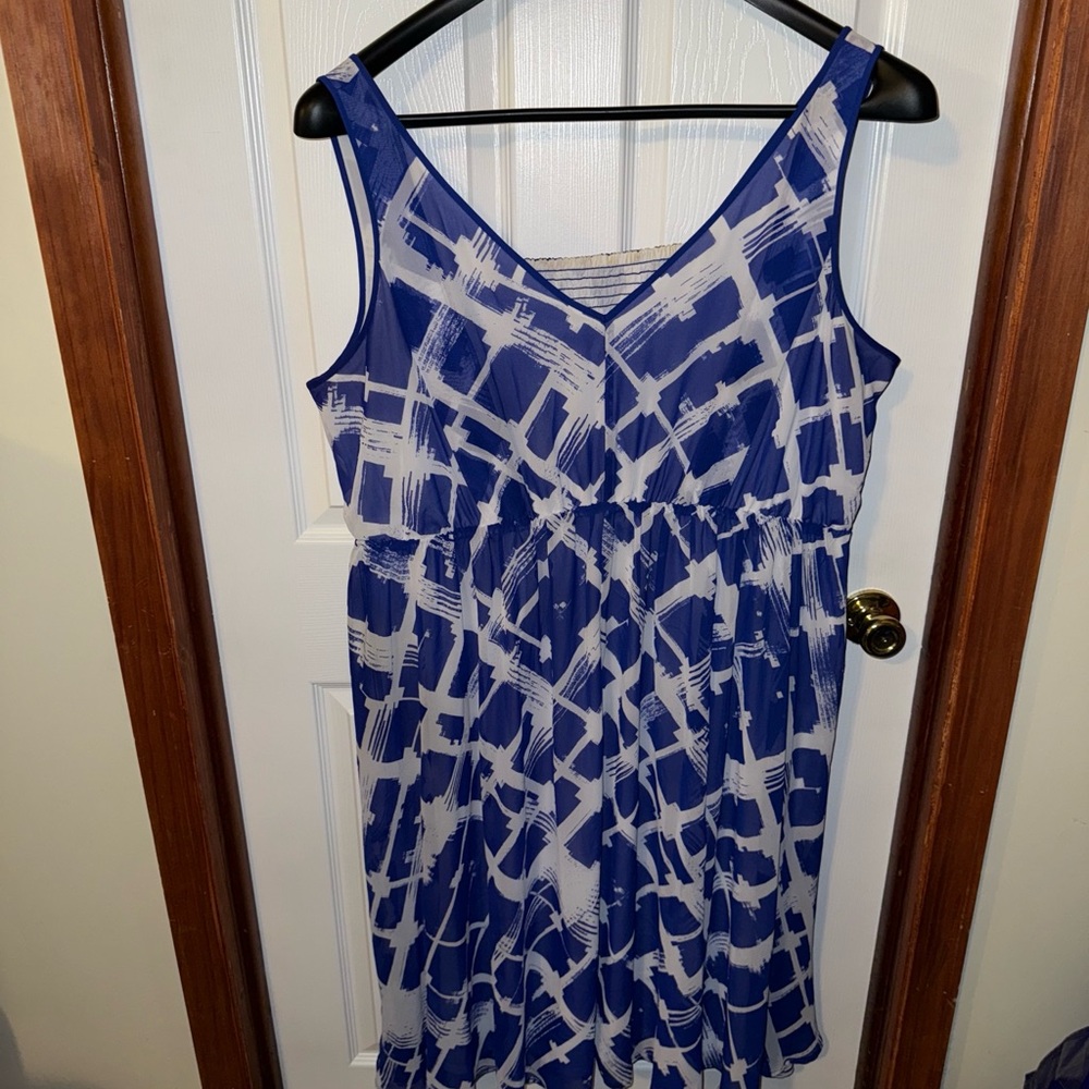 Lane Bryant Navy and White Patterned Midi Dress